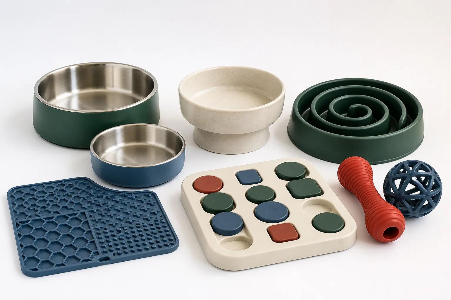 Coordinated pet feeding and enrichment product development concept